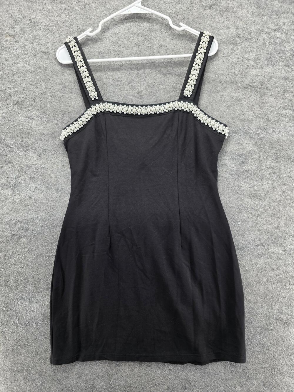 Finesse Dress Womens L Black Sheath Tank Knee Length Beaded Stretch Party